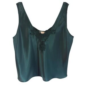 VTG California Dynasty Emerald Green Satin Camisole 3X Lace Trim Y2K Lingerie